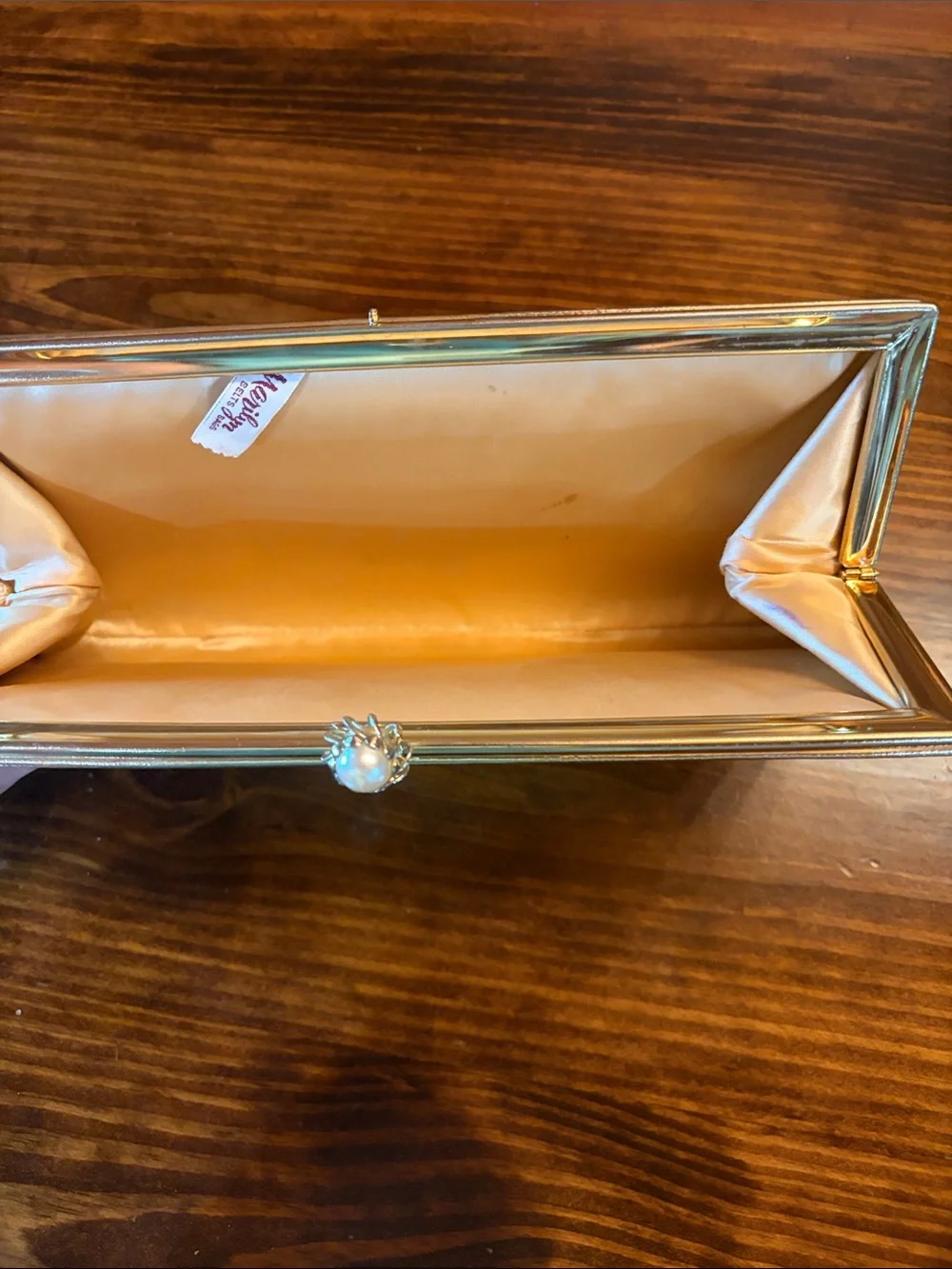 Vintage Marilyn Clutch Gold Metallic Faux Leather Pearl Kiss‎ Lock Evening Bag